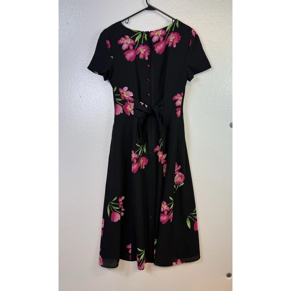 Maggy London Black Floral Midi Dress with Pink Flowers